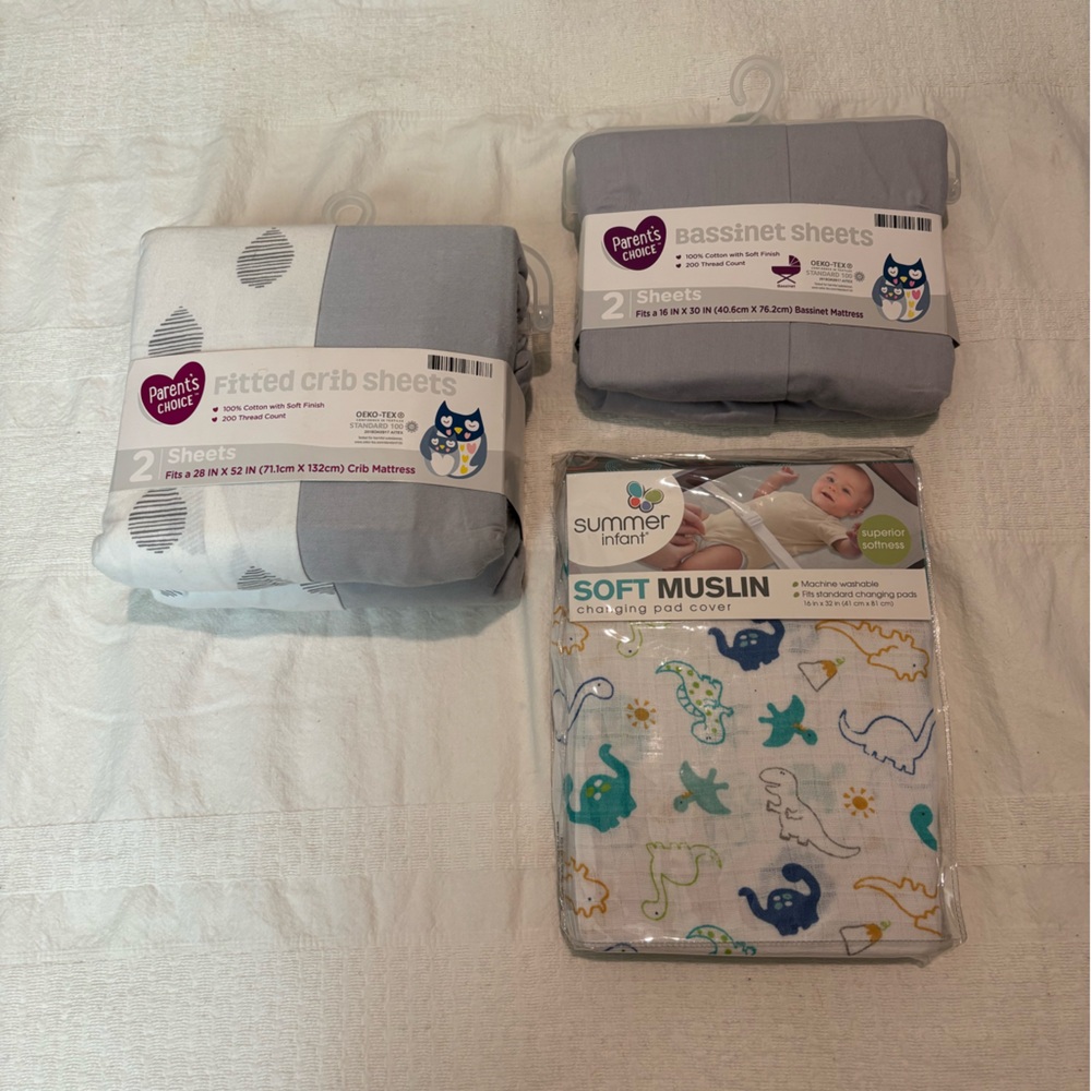 Parent's Choice Bassinet and Crib Sheets - Gray and White